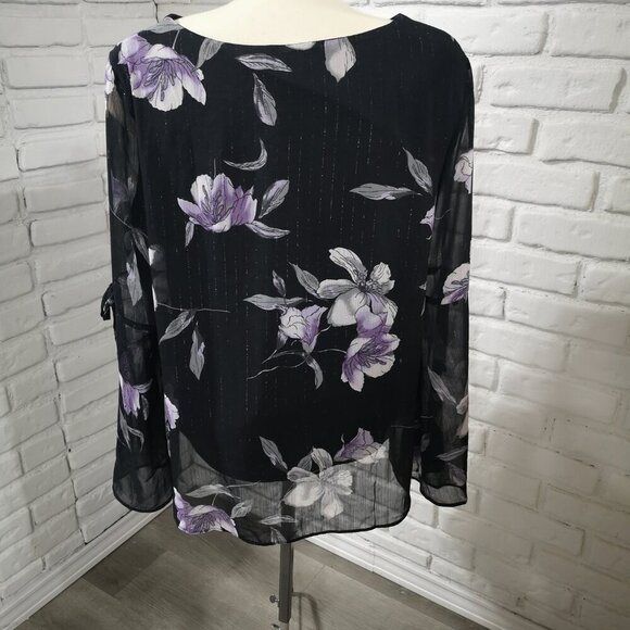 Ricki's Ladies Size 14 Black with Purple & Grey Flower Pattern Tunic - Picture 2 of 11